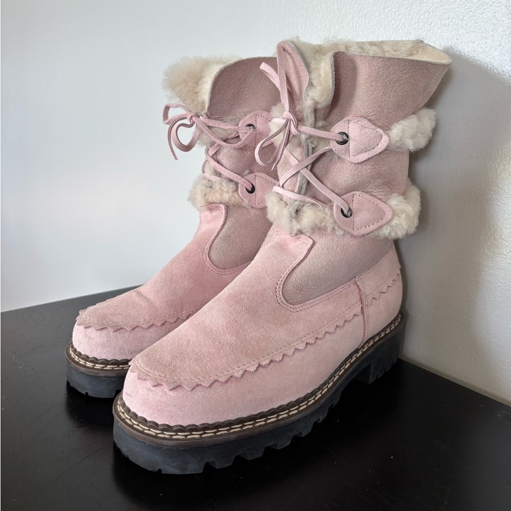 Vintage Blondo Shearling Boots Womens 6B Light Pink Sheepskin Leather Winter - Picture 2 of 14